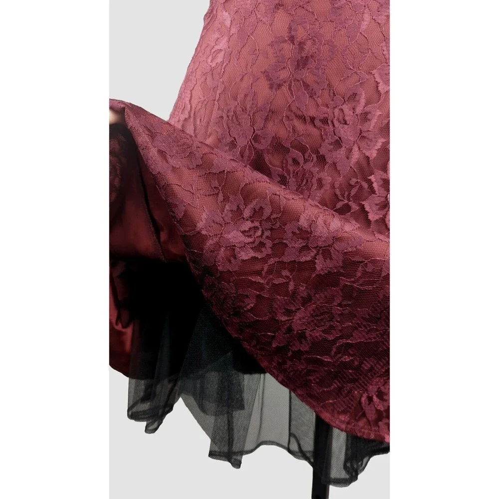 ROBERTA Vintage Dress Fir Flare Off Shoulder 80s Tulle Lace Burgundy Y2K 9/10 8 - Picture 4 of 7